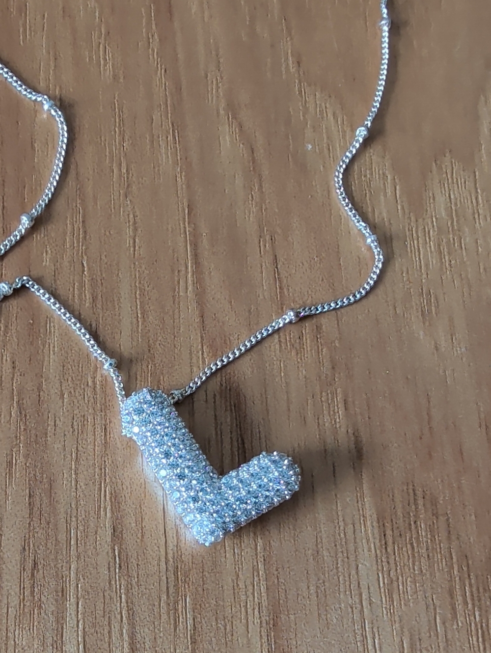 Pavé Initial 'L' Pendant Necklace in Silver Tone